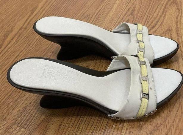 Salvatore Ferragamo  off white leather wedge sandals size US 7.5B