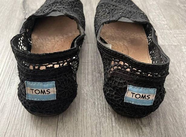 Toms  Alpargata Moroccan Black Crochet Floral Slip On Summer Flat Shoes Size 5