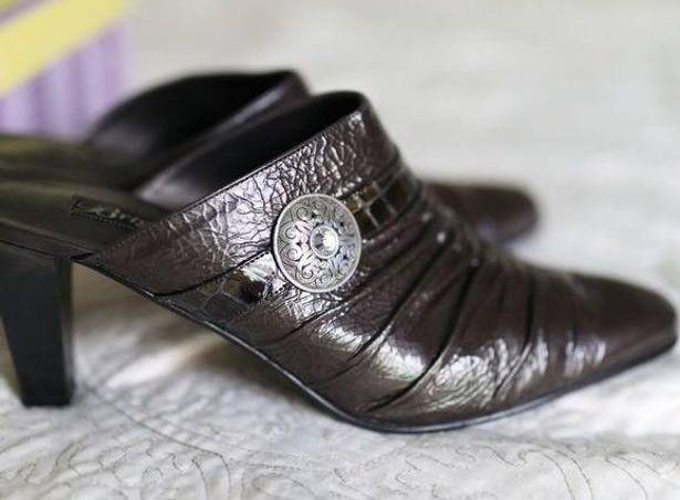 Brighton  Rubens Bronze Patent Croc Leather Mules 10