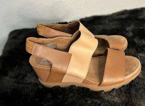 Sorel  Leather Wedge Tan Brown Sandals Womens Size 8 Shoes Slingback Joanie