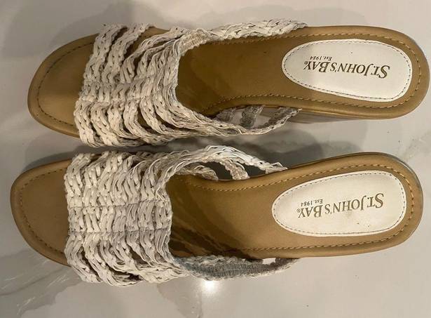 St. John’s Bay White braided heels with tan wedge