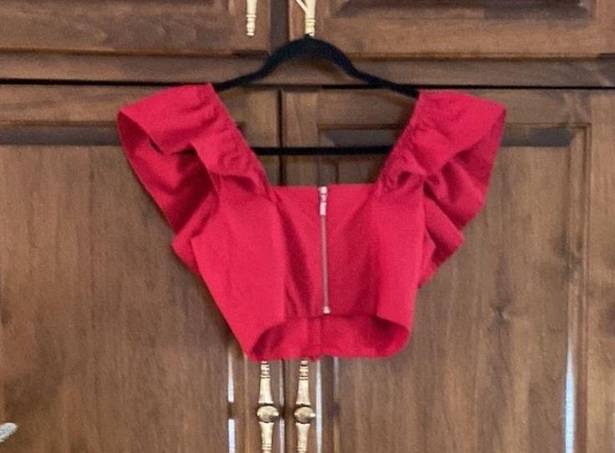 Revolve Lorane Red Ruffle Crop V Neck Top XS