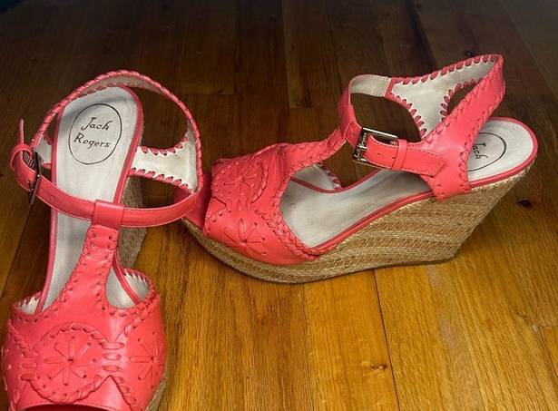 Jack Rogers  Medallion T-Strap Wedge in Coral size 10