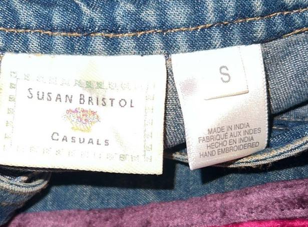 Susan Bristol Vintage 90s Y2K  Casuals Embroidered and Beaded Jean Vest Size S