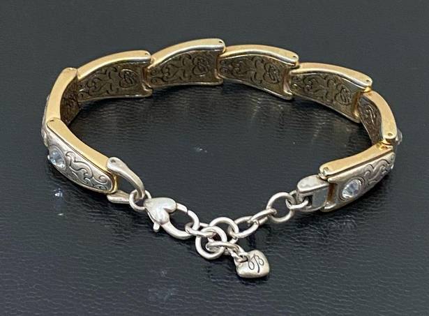 Brighton Retired Vintage  2-tone Gold & Silver Rhinestone Ornate Link Bracelet