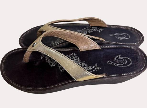 Olukai  Womens Paniolo Wedge Flip Flops Shoes Gold 39 US 8 bf