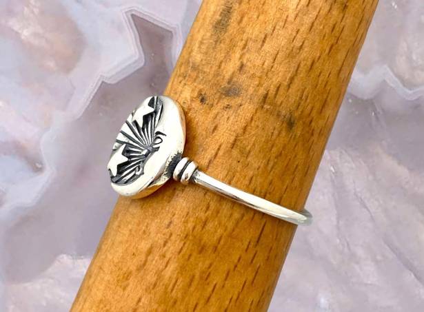 Sterling Silver Vintage Style Moon & Stars Ring - Sz 8