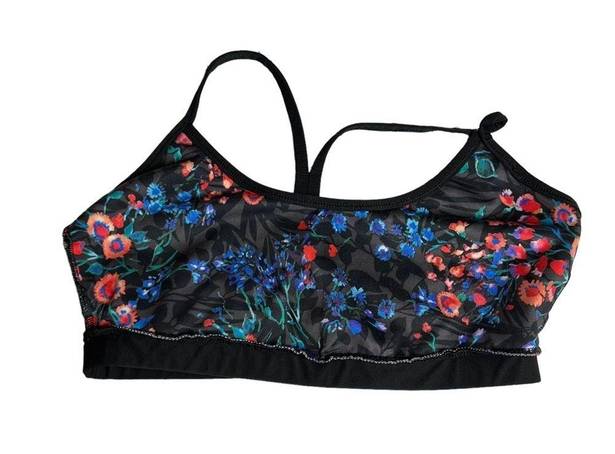 Gottex  Floral Sports Bra Size Medium Black Mesh Athletic Workout Gym Racerback