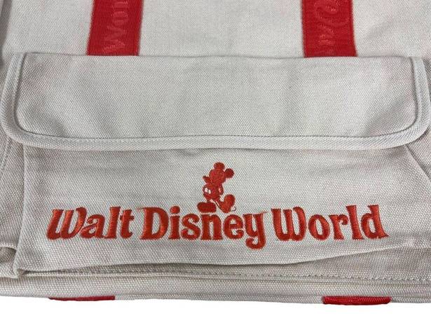 Disney Walt  World Tan Canvas Beach Travel Vacation Tote Bag With Orange Straps