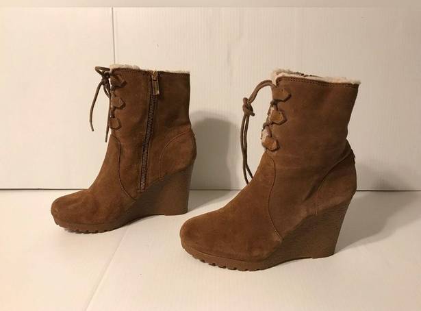 Michael Kors brown suede ankle wedge boots women size 8M