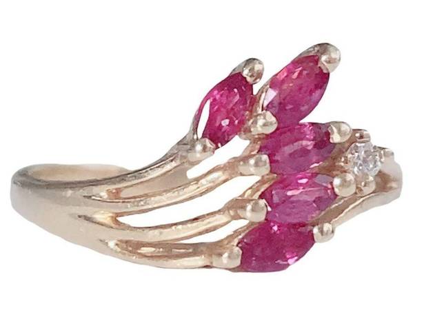 Ruby 14K YELLOW GOLD 5 MARQUISE SHAPE  RING SZ 5