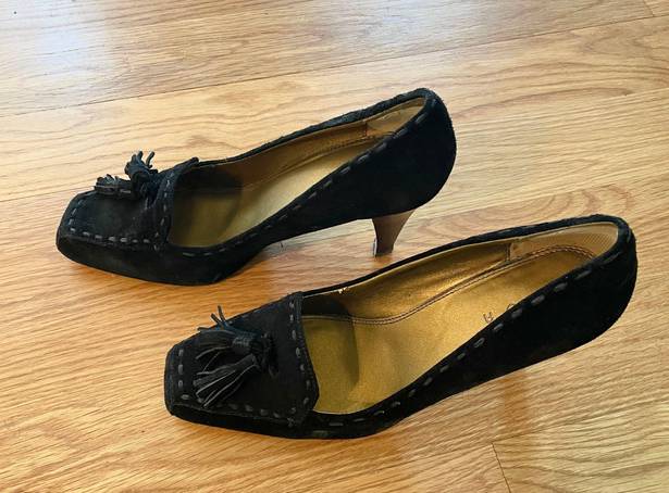 Unisa Black Suede Loafer Heels