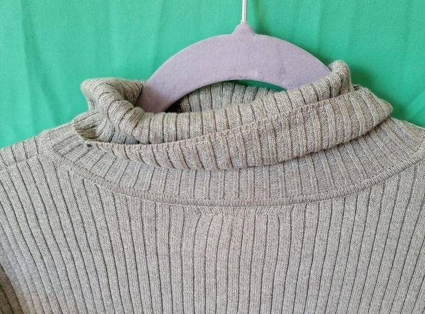 Studio Works Vintage  Green Striped Ribbed Turtleneck Women's Sweater Size XL