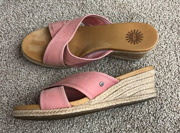 UGG  Pink Leather Criss Cross Mule Wedge Sandals Women's 7.5