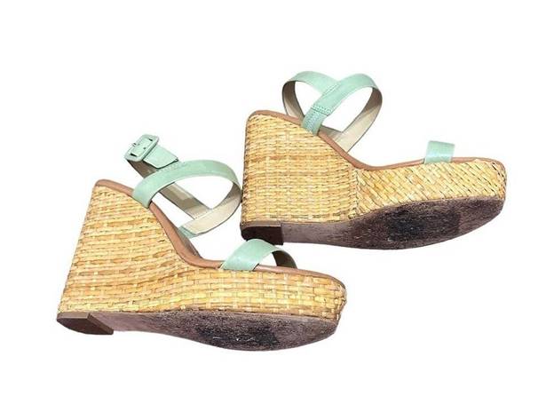 Kate Spade New York Dancer Seafoam Green Calf Straw Wedge Platform $258 Size 8.5