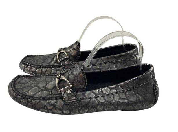 Donald Pliner * Vanda Croc Embossed Driving Moccasin Womens Size 10 Horsebit Flat