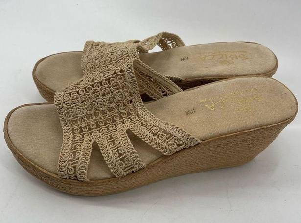 sbicca  Womens Wedge Sandals Slip On Platform Open Toe Heels Knit Strap Beige 10M