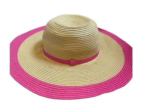 Charlie Paige Charlie‎ Paige Wide Brim Floppy Contrast Bright Pink Straw Sun Hat