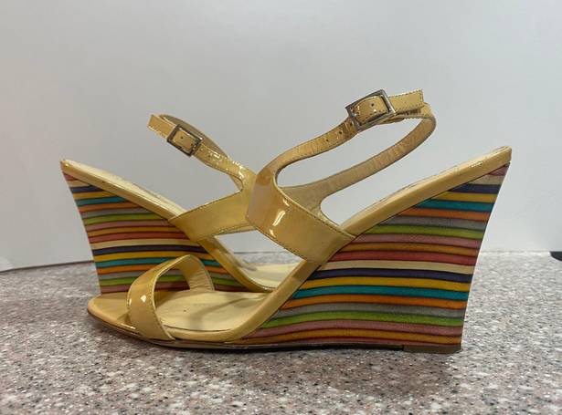 Kate Spade Clume Beige Patent Rainbow Wedges