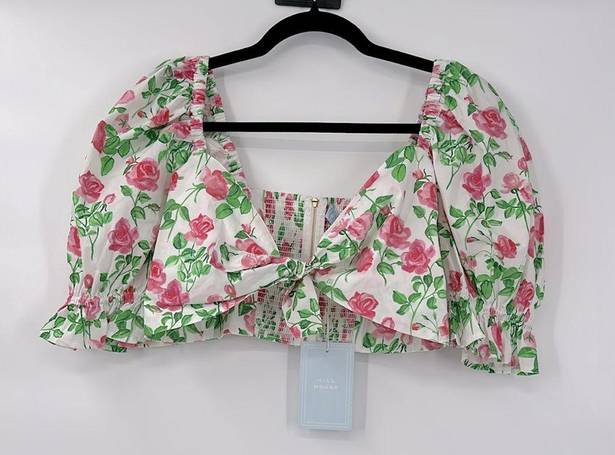 Hill House The Isabella Pink Roses Poplin Puff Sleeve Tie Front Top