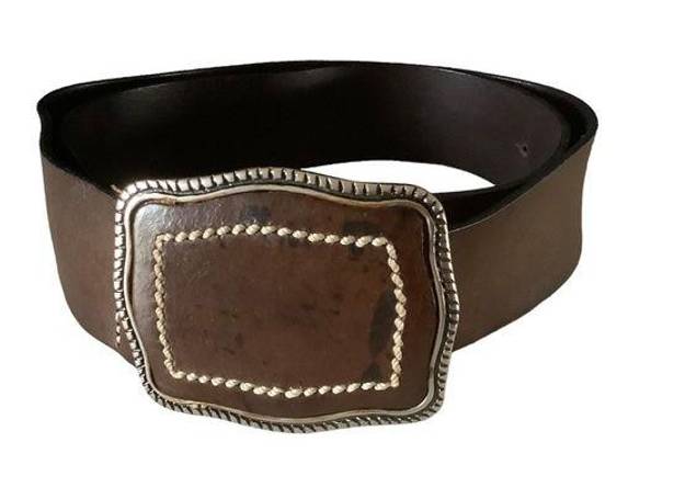 Amanda Smith Vtg  genuine leather chocolate brown cowgirl belt metal buckle Sz L