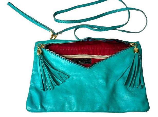 Vera Pelle VTG  Italian LEATHER HANDBAG Teal Crossbody Shoulder Wristlet Clutch!