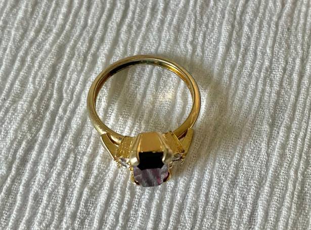 Vintage “Desiderata” Avon Amethyst Emerald Cut Gold Cocktail Ring Classic Purple