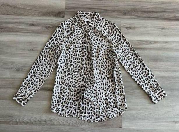 Equipment  S Animal Print Brown Silk Button Down Blouse