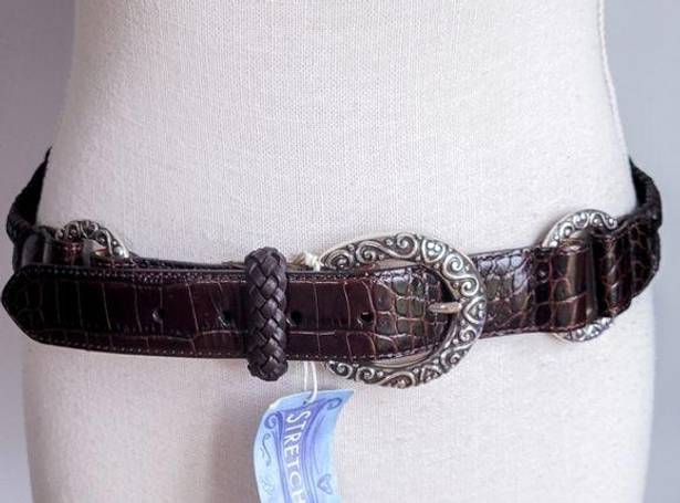 Brighton , New, Leather Stretch Brown Braided O-Ring Concho Belt, Size 34