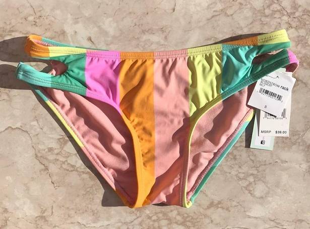 The Bikini Lab Orange and Green  Colorful Striped Swim Bottoms