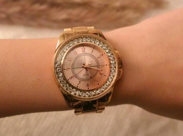 American Vintage Rose Gold Crystal Quartz Chunky Link Watch