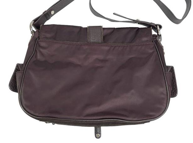 DKNY  Brown Suede & Dark Purple Satin Crossbody Purse