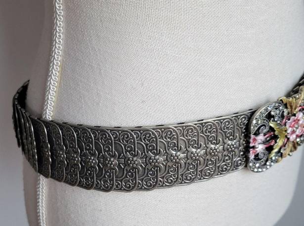 Vintage Y2K 90's Silver Metal Rhinestone Cowgirl Stretch Concho Belt One Size