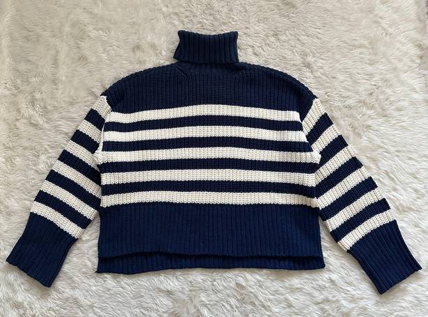 Madewell Sweater Wide Rib Turtleneck Chunky Knit Classic Indigo Stripe S NWT New