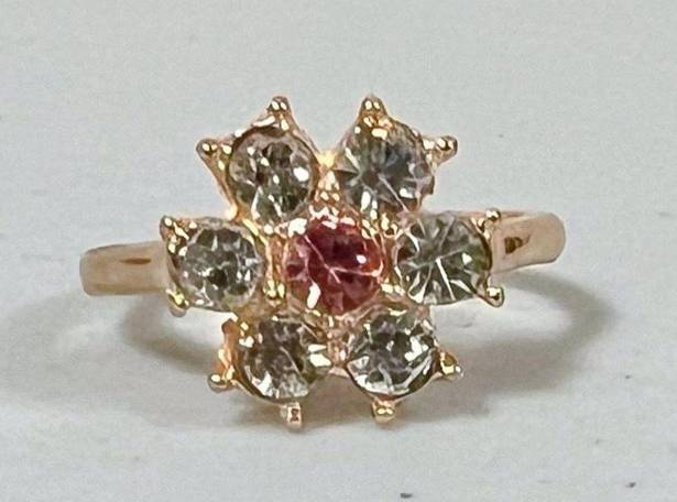 Daisy Gold Pink  Flower Diamond Gemstone Band Ring Jewelry Size 8 🌸✨