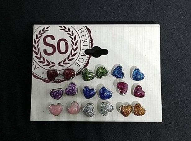 SO NWT  9 Pairs of Sparkly Heart Earrings