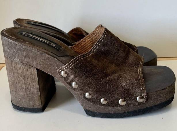 Candie's 90s Y2K Vintage Candie’s Wooden Clog Mule Platform Open Toed Sandal