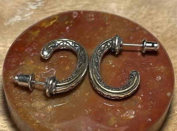 Brighton  Two-tone Swirl J Hoop 925 Sterling Silver Earrings