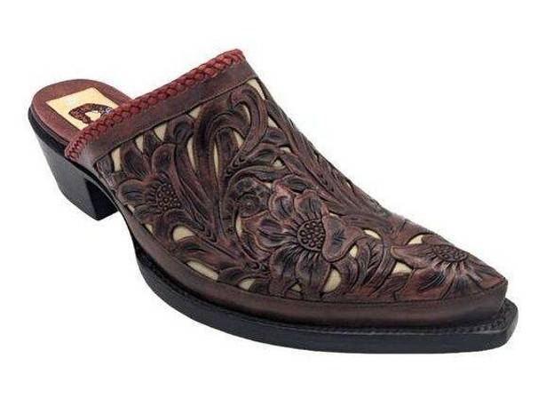 Krass&co Liberty Boot  Women's Western Mules Hand Tooled Floral Braided 8.5