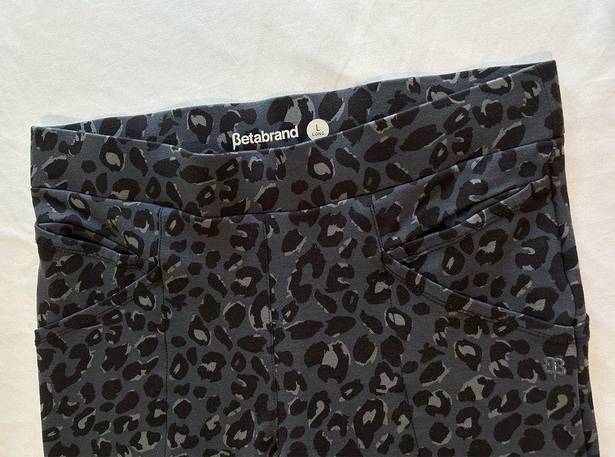 Betabrand  Gray Leopard Pencil Dress Pant Yoga Journey Pull On Skinny Size Large