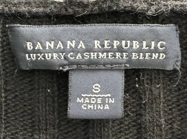 Banana Republic Luxury Cashmere Blend Black Wool Cashmere Deep Cowl Neck Cable Knit Sweater, size S