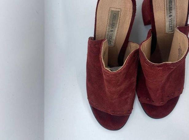 Chelsea & Violet  Tess Suede Block Heel Mules in Burgundy womens sz 8.5