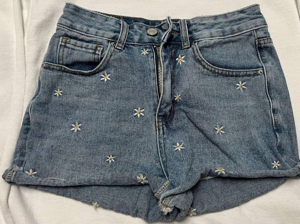 Daisy Embroidered Jean Shorts