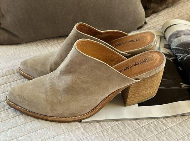 Anthropologie Jeffrey Campbell Favela-2 leather suede stacked heel pointed toe mules 9.5