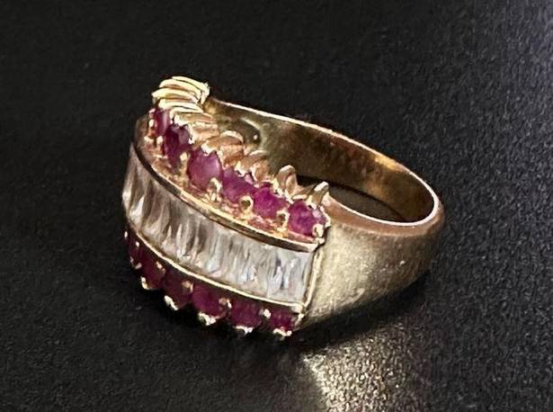 Ruby Vintage Wide Band  And CZ Princess Ring