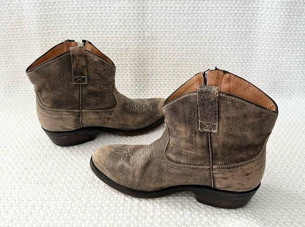 5/48 Lauralee Taupe Brown Distressed Leather Stitch Western Cowboy Ankle Boot 36