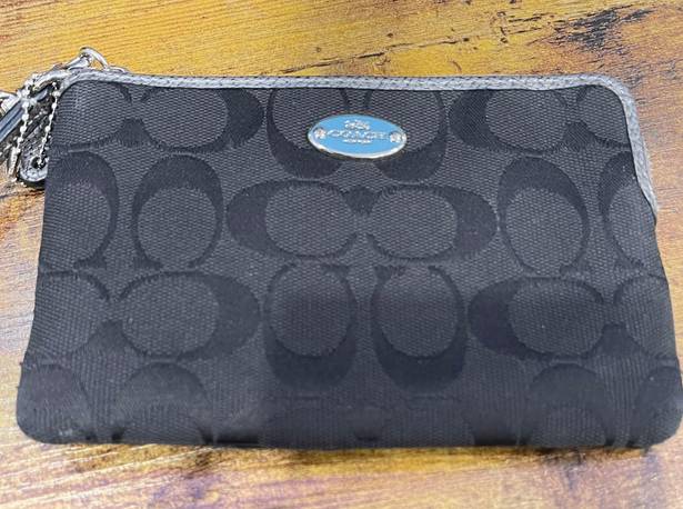 Coach Black Monogram Wristlet Black & Silver