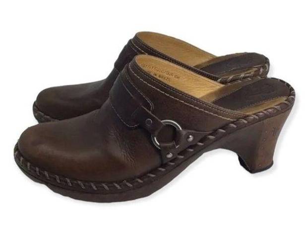 Frye  Womens Mule Shoes Brown Wedge Heels Studded Round Toe Slip Ons 10 M