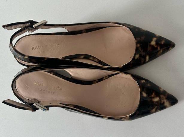 Kate Spade  Mika Tortoise Patent Leather Slingback Low Heel Brown Caramel Size 6