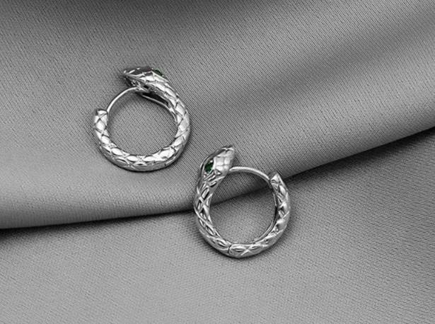 925 Silver Plated Snake Hoop Earrings for Men Women,Silver Snake Earrings,Punk Hip Hop Earrings